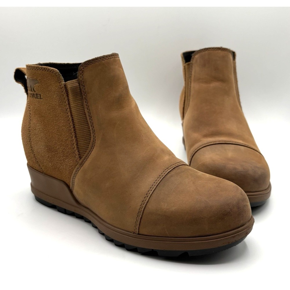 SOREL Evie II Wedge Chelsea Boot Women's Size 6 Brown Waterproof Suede Pull On